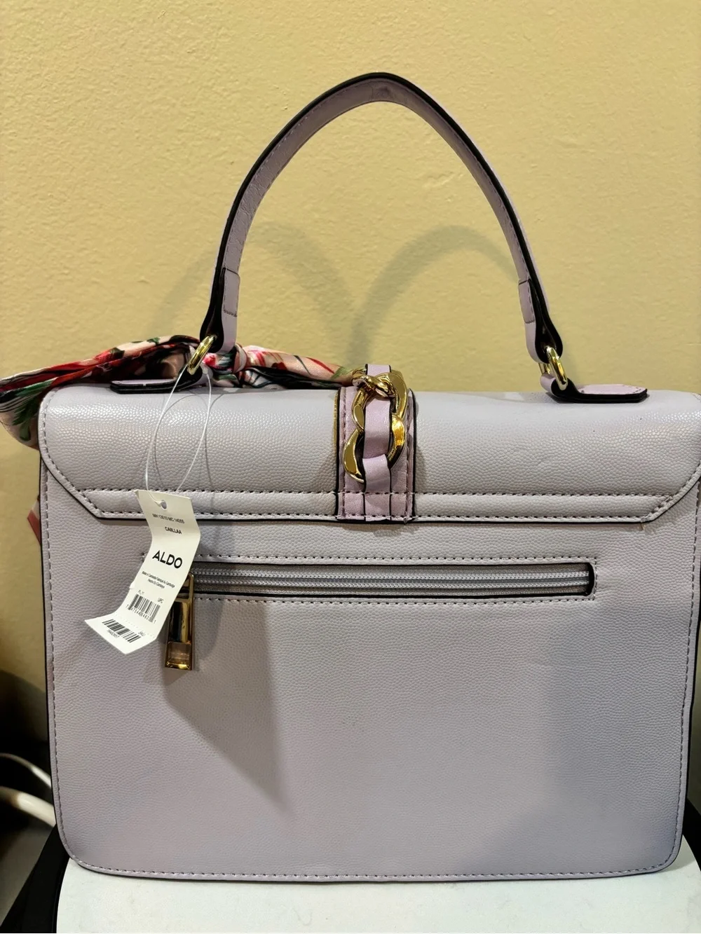 Aldo Lavender and Cream Top Handle Satchel with Floral Scarf